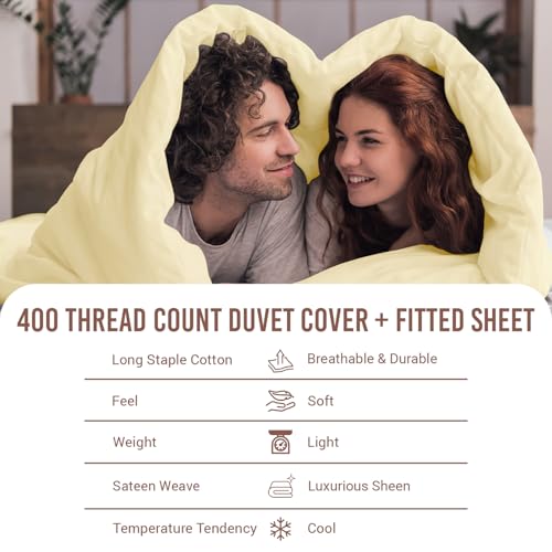 100% Cotton King Duvet Cover Set + Fitted Sheet 400TC New Ivory