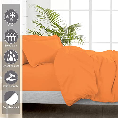 100% Cotton Twin Duvet Cover Set 400 Thread Count Light Orange