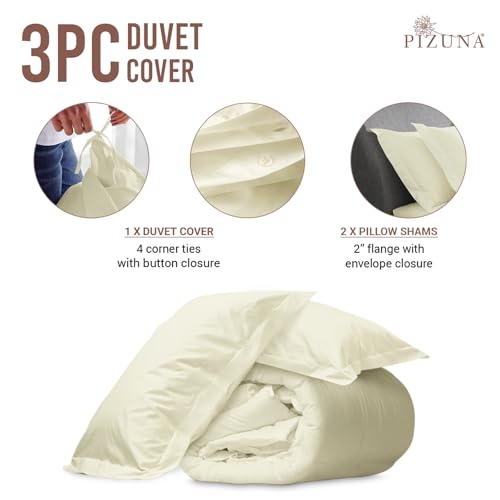 100% Cotton Full Duvet Cover Set 400 Thread Count Off White