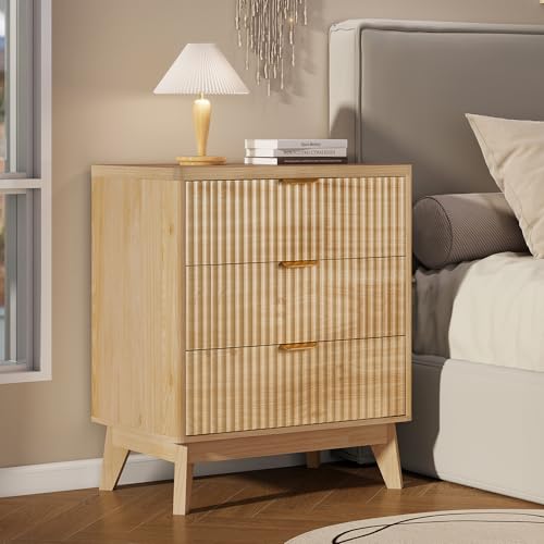 Fluted Night Stand with 3 Drawers