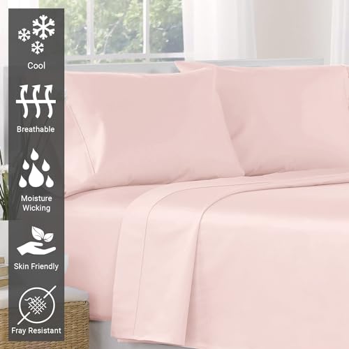 100% Cotton Twin XL Flat Sheet 400 Thread Count Light Pink