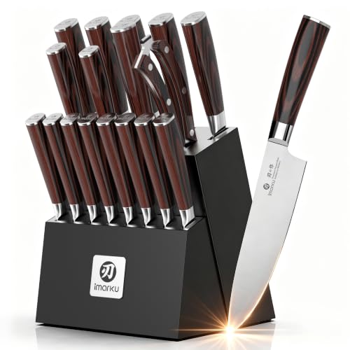18 Piece Japanese Santoku Stainless Steel Knife Set with Block