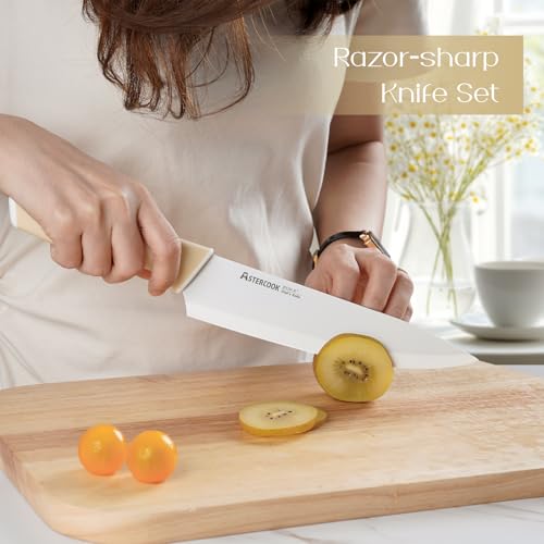 Kitchen Knife Set with Block and Sharpener 15 Piece Knives Set German High Carbon Stainless Steel Knives Sharp Blade Dishwasher Safe Deba Knives with Ergonomic Handle (15 Count)