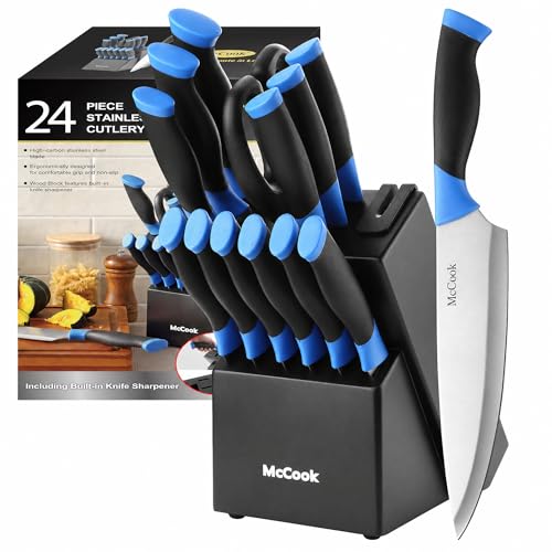 Knife Sets German Stainless Steel Kitchen Knife Block Sets with Built (24 Count)
