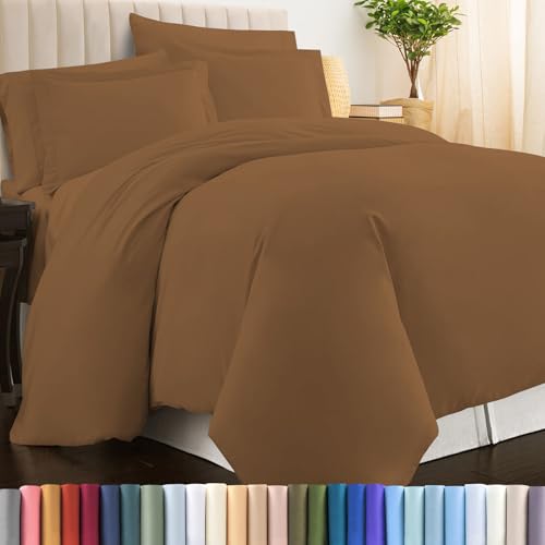100% Cotton Twin Duvet Cover Set 400 Thread Count Mocha Brown