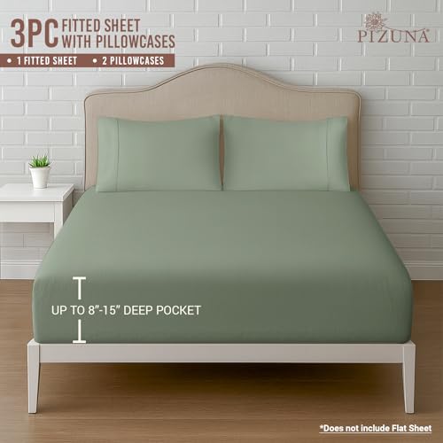Cotton Cal King Fitted Sheet + 2 Pillowcases Set 400TC Sea Foam