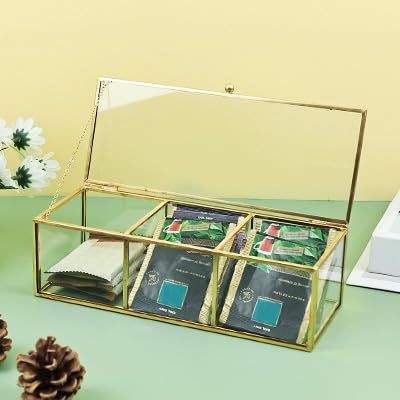 Glass Tea Bag Organizer Countertop Storage Box
