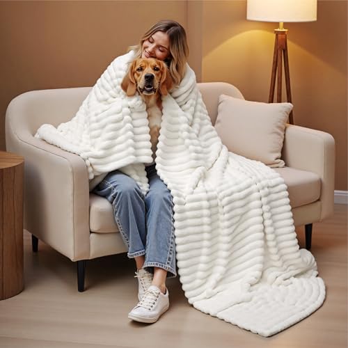 Soft Cozy King Size Fleece Blankets for Bed Off White 108"x90"