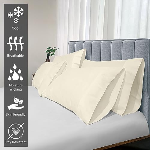 100% Cotton 4PC Queen Size Pillowcases 400 Thread Count New Ivory (2 Count)