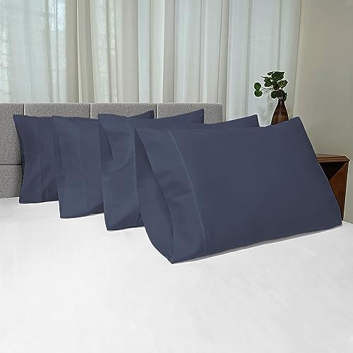 100% Cotton 4PC Queen Size Pillowcases 400 Thread Count Dark Blue (2 Count)