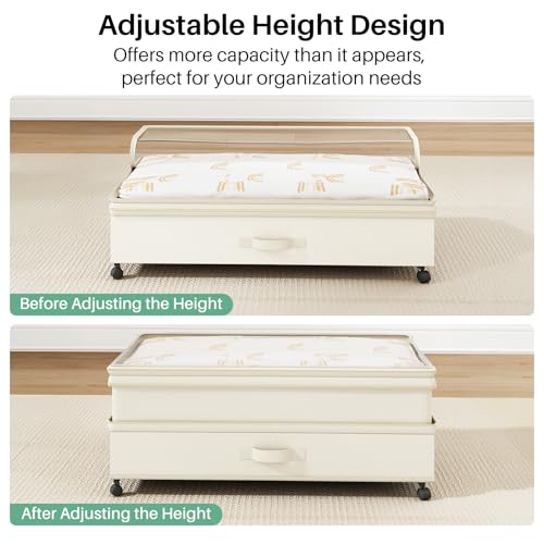 2Pack Height adjustable Under Bed Storage with Wheels (2 Count)