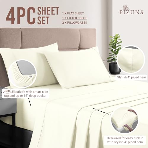 100% Cotton Sheets Set California King 400 Thread Count Off White