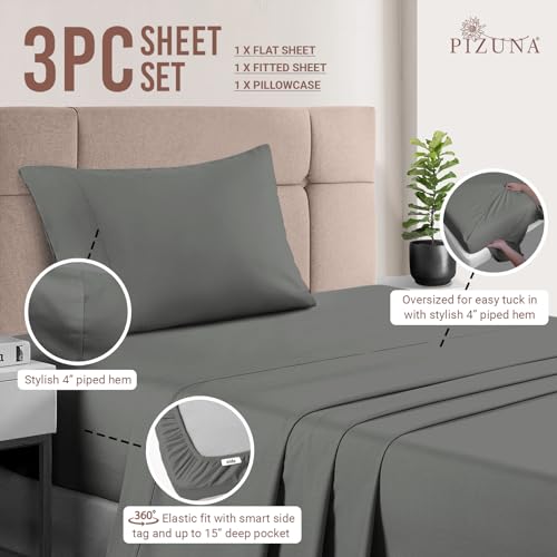 100% Cotton Sheets Set Twin XL 400 Thread Count Dark Grey
