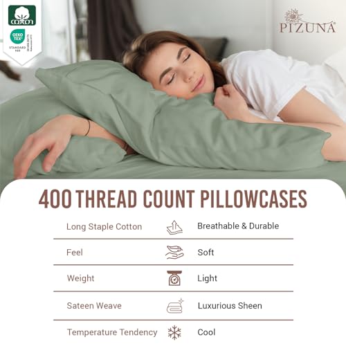 100% Cotton Queen Size Pillowcases 400 Thread Count Sea Foam (2 Count)