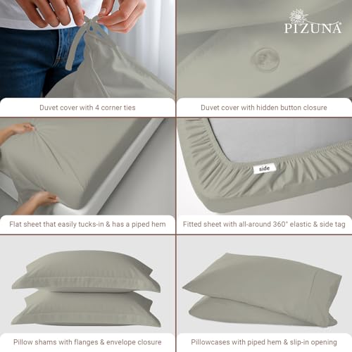Cotton Twin Duvet Cover + Sheet Set 400 Thread Count Silver