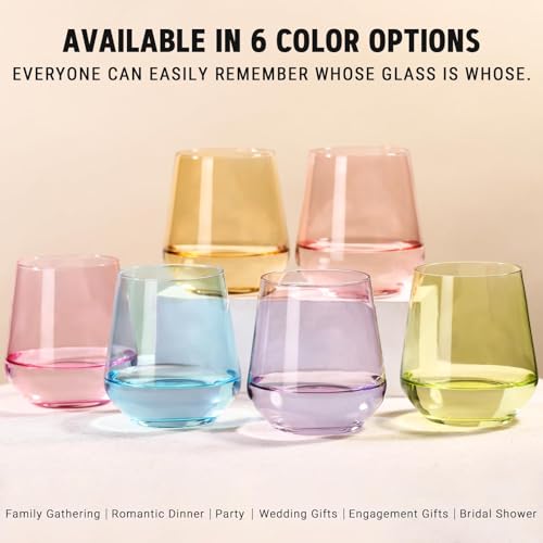 Colored Stemless Wine Glasses Set of 6 (6 Count)