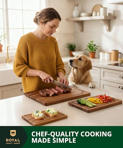 Wooden Cutting Boards for Kitchen Meal Prep & Serving (3 Count)