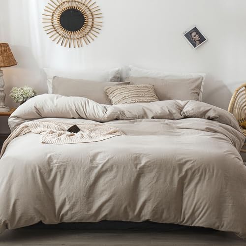 Duvet Cover Set 100% Washed Cotton Linen Like Oversized King Plus (3 Piece Set)