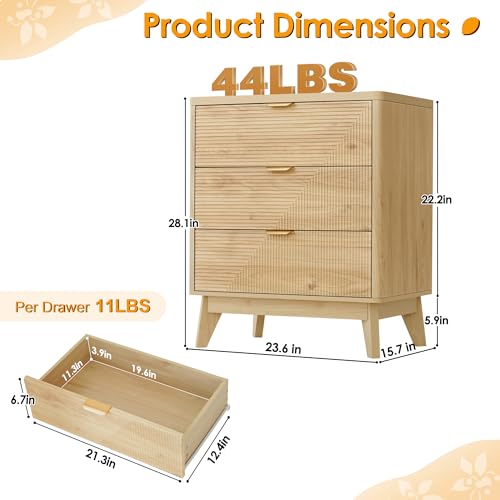 3 Drawer Fluted Nightstand
