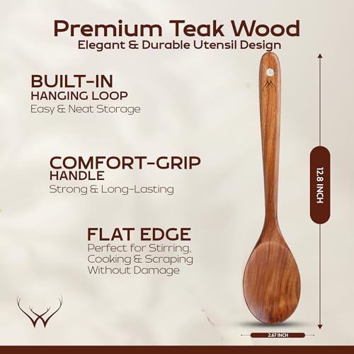 Teak Wooden Spoon for Cooking With Teak Spoon Rest (2 Count)