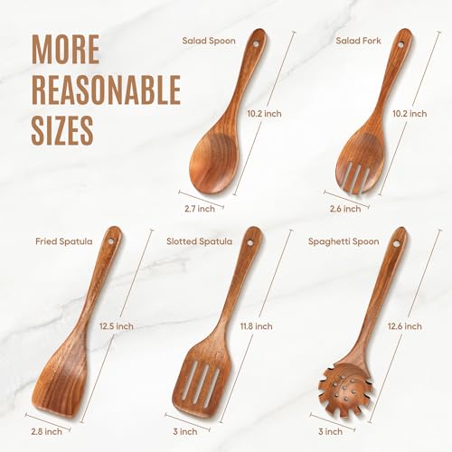 5 Pcs Natural Teak Wooden Spoons for Cooking (5 Count)
