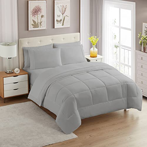 7 Piece Comforter Set Bag Solid Color All Season Soft Down Alternative Blanket & Luxurious Microfiber Bed Sheets