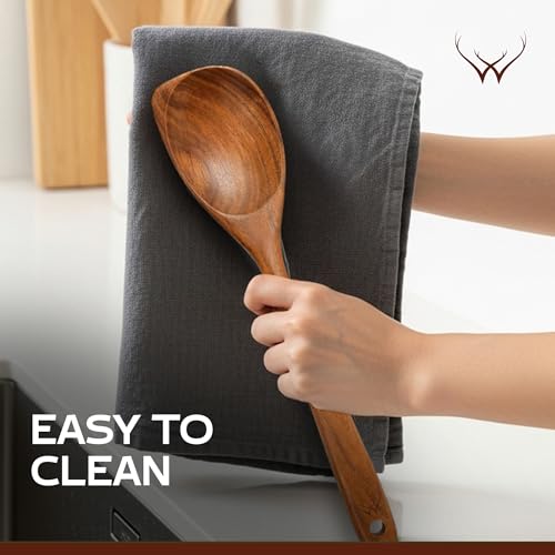 CORNER Teak Wooden Spoon for Cooking With Teak Spoon Rest (2 Count)
