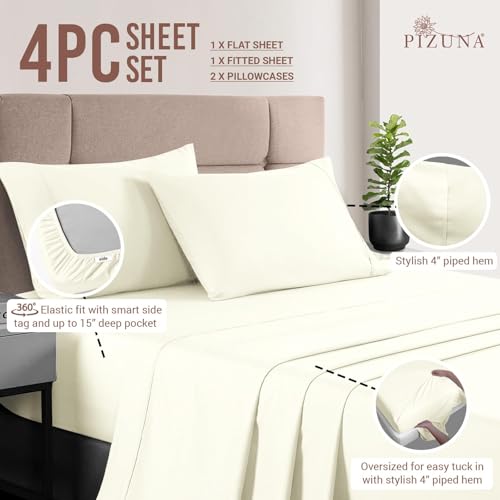 100% Cotton Sheets Set Full 400 Thread Count Off White