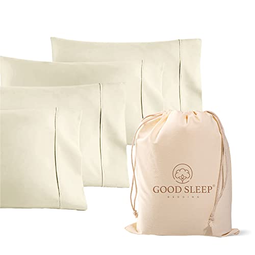 1000 TC Ivory Standard Pillowcases Set of 4 100% Egyptian Cotton Pillow Cases with Long Staple Cotton & Sateen Weave (4 Count)