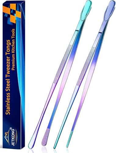 2 Pcs 14 Inch Culinary Tweezers Extra Long Food Tweezers Kitchen Tweezer Tongs for Cooking Grilling and BBQ