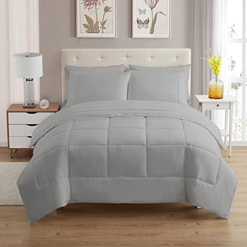 5 Piece Comforter Set Bag Solid Color All Season Soft Down Alternative Blanket & Luxurious Microfiber Bed Sheets