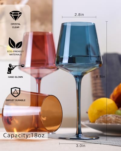 Original Hand Blown Colored Wine Glasses Set of 6 (6 Count)