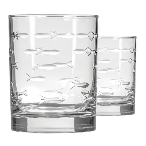 School of Fish 13 oz Double Old Fashioned Whiskey Cocktail Glass (2 Count)