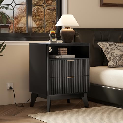 Fluted Nightstand with Charging Station (2 Count)