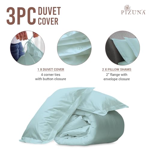 100% Cotton King Duvet Cover Set 400 Thread Count Baby Blue