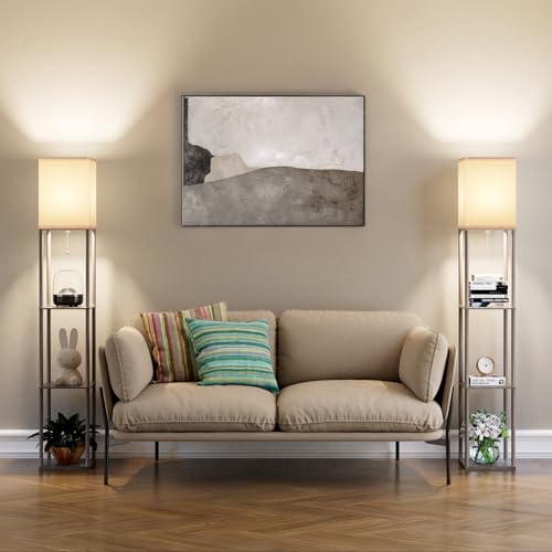 Floor Lamp with Shelves for Living Room 2 Pack Oak Gray (2 Count)