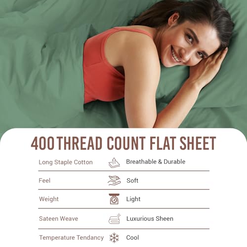 100% Cotton Full Flat Sheet 400 Thread Count Hedge Green
