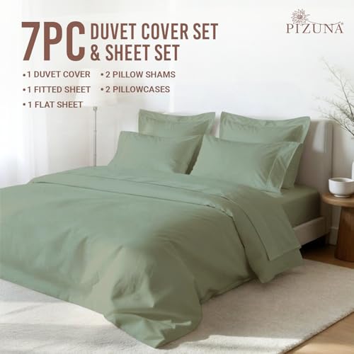 Cotton King Duvet Cover + Sheet Set 400 Thread Count Sea Foam