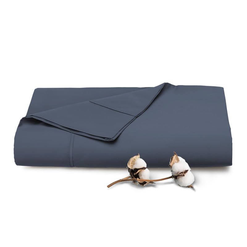 100% Cotton Queen Flat Sheet 400 Thread Count Dark Blue