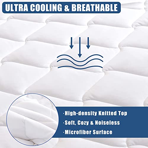 King Quilted Mattress Pad Waterproof Breathable Bed Protector Quiet Fabric Noiseless Cooling Microfiber Fitted Mattress Cover Smart Shield Master Bed Deep Pocket Fits 6 to 21 Inch Mattress