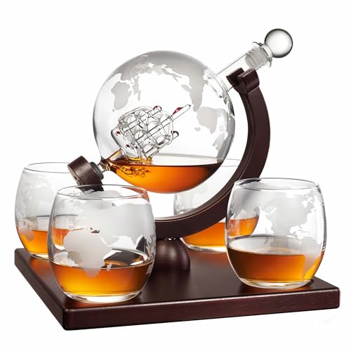 Whiskey Decanter Globe Set for Men with 4 Glasses