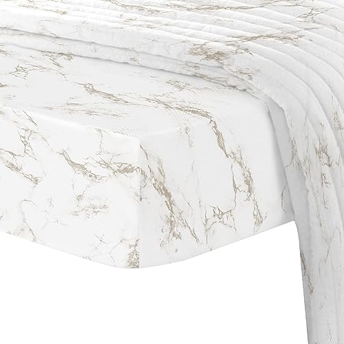 100% Cotton Carrara Marble Print Queen Fitted Sheet 400TC Taupe
