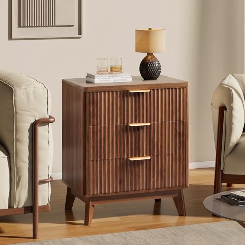 Fluted Nightstand with 3 Drawers