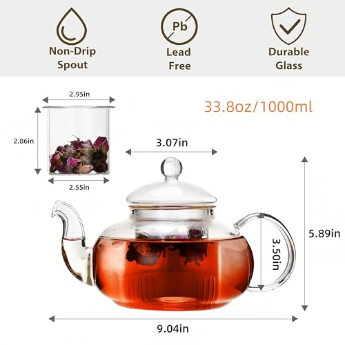 33.8oz Glass Teapot with Removable Infuser