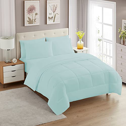 5 Piece Comforter Set Bag Solid Color All Season Soft Down Alternative Blanket & Luxurious Microfiber Bed Sheets