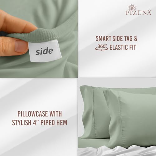 Cotton Cal King Fitted Sheet + 2 Pillowcases Set 400TC Sea Foam