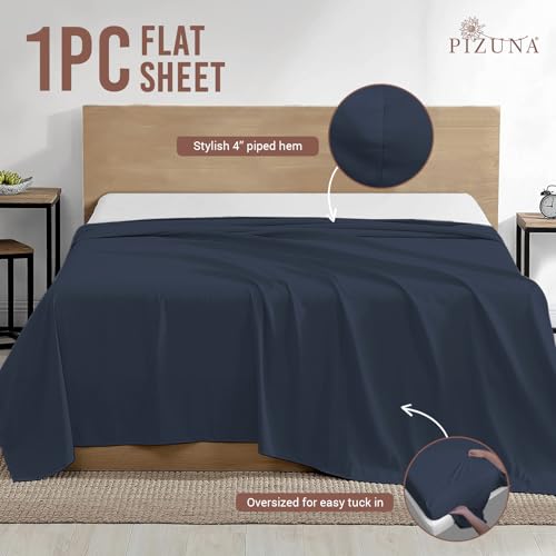 100% Cotton Twin XL Flat Sheet 400 Thread Count Dark Blue