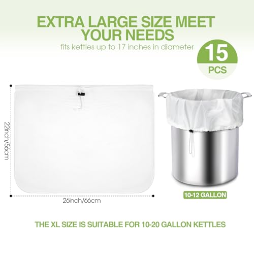15 Pack Brew Bags Reusable Extra Large 26 x 22'' Fine Mesh Strainer Cold Brew Filters Drawstring Cheese Cloth Straining Bags Wine Making Supplies for Fruit Cider Beer