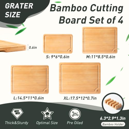 Bamboo Cutting Board Set Non Slip Feet with Holder Over Sink Adult Women Her Sister Aunt Wife Hustband Lady Bestie Soul Happy Christmas Xmas Birthday Gifts Cool Unique Aesthetic 30 40 60 70 Year Old (4 Count)