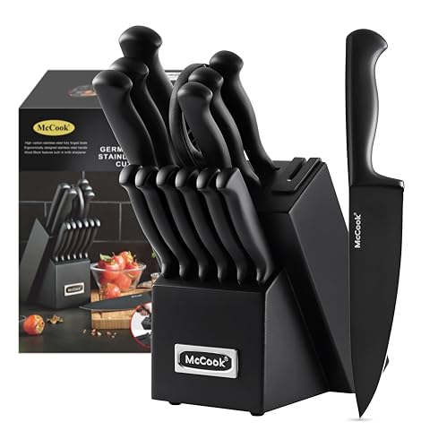 Knife Set Black Kitchen Knife Block Set w Built